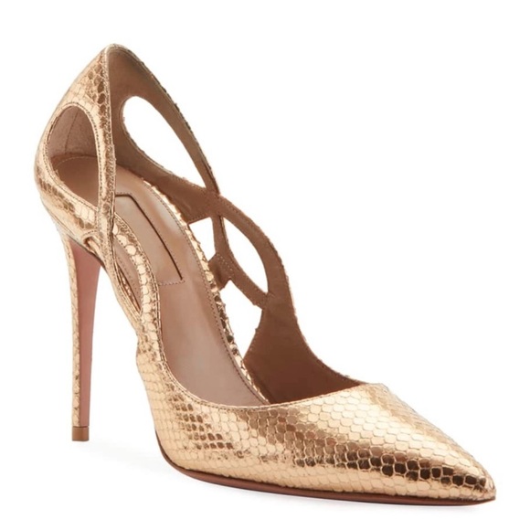 Aquazzura Shoes - EUC Aquazzura Forever Metallic Snake-Print Pumps 37.5 $895